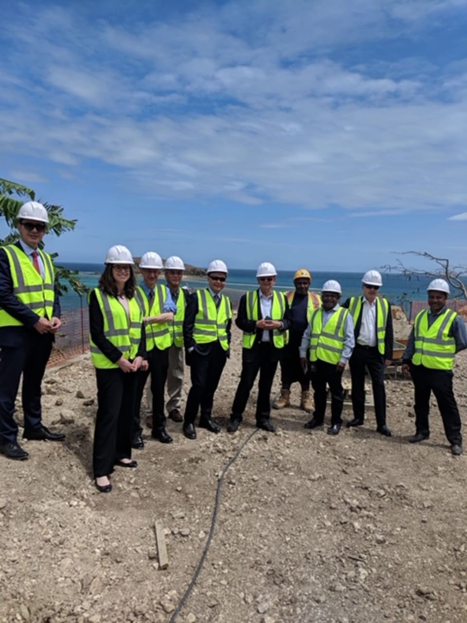 Coral Sea Cable project team visiting the PNG CLS site in Port Moresby one year earlier on 31 July 2018 (Credit: DFAT).