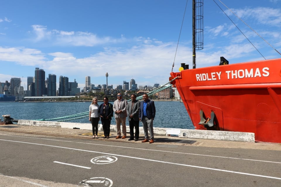 Senior officials from Australia, Solomon Islands and PNG touring the marine survey vessel in Sydney.