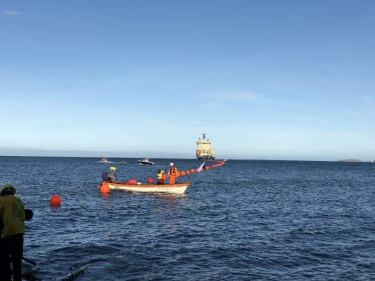 The Ile de Brehat laying the transmission cable from PNG following the Coral Sea Cable System’s landing in Port Moresby. (Credit: Vocus)